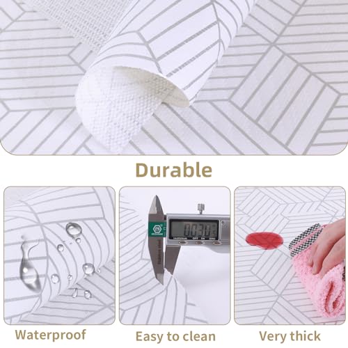 Non-Adhesive Silver Geometry Shelf Liner 12" x 118.1" for Kitchen Cabinets