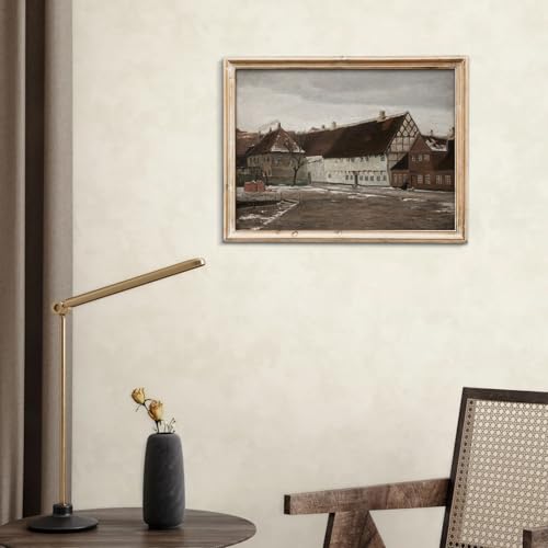 Vintage Winter Village Canvas Wall Art Rustic Farmhouse Print 8x10