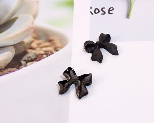 Black Acrylic Nail Bow Charms 3D Flatback Rhinestones 50PCS