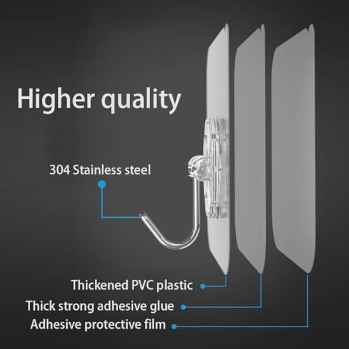 PapaPick 16Pcs Heavy-Duty Transparent Self-Adhesive Wall Hooks 33lb Max Load