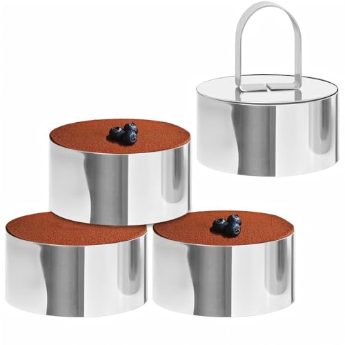 4-Pack 3-Inch Stainless Steel Baking Ring Molds with Pusher for Cake & Pastry Making