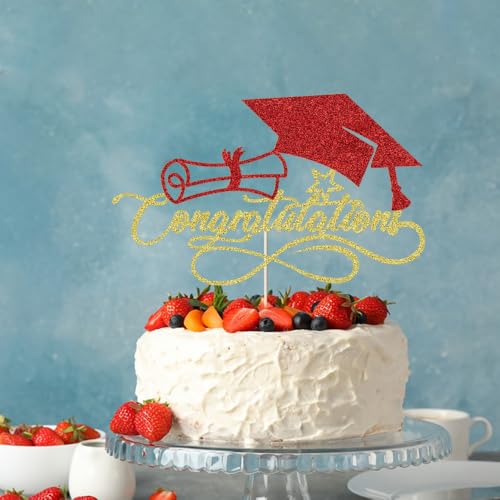 Congratulations Cake Topper for 2026 Graduation Party - Gold & Red