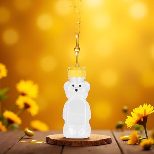 8 Oz Plastic Bear Honey Bottle Squeeze Dispenser with Flip-Top Lid