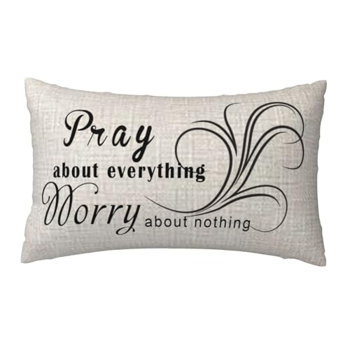 NIDITW Inspirational 12x20 Inch Cotton Linen Throw Pillow Cover - Pray About Everything