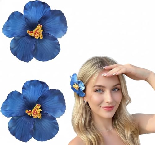 Blue Plumeria Flower Hair Clips 2-Piece Tropical Floral Hair Barrettes