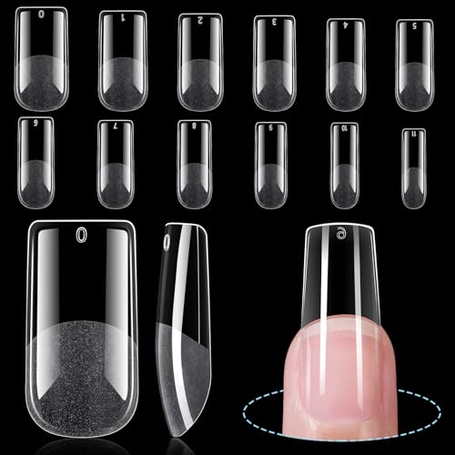 TOMICCA Medium Square Nail Tips 240Pcs Half Matte Clear Acrylic False Nails