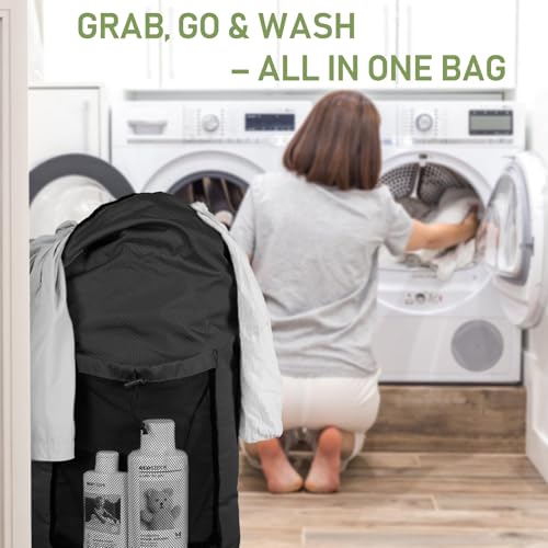 Large Backpack Laundry Bag with Shoulder Straps - Durable Polyester Hamper for College & Travel (Black)