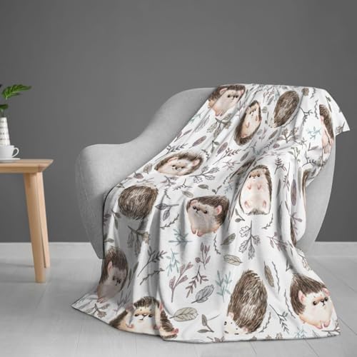 Cute Hedgehog Autumn Leaves Flannel Throw Blanket, Soft Plush, 60"x50"
