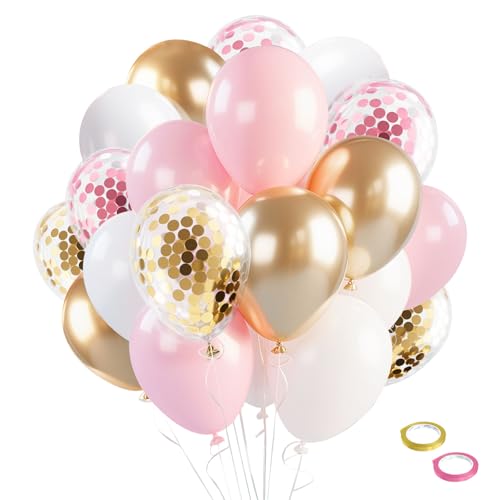 Pink Gold Balloons Set for Birthday Party Decorations - 12In Pastel Balloon Garland with Variation Pink&Gold&White