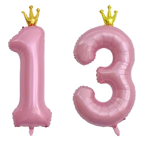 40 Inch Number 13 Pink Crown Foil Balloon Set for 13th Birthday Party