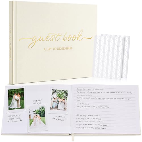 JARLINK Wedding Guest Book - Beige Linen Photo Sign-in Keepsake