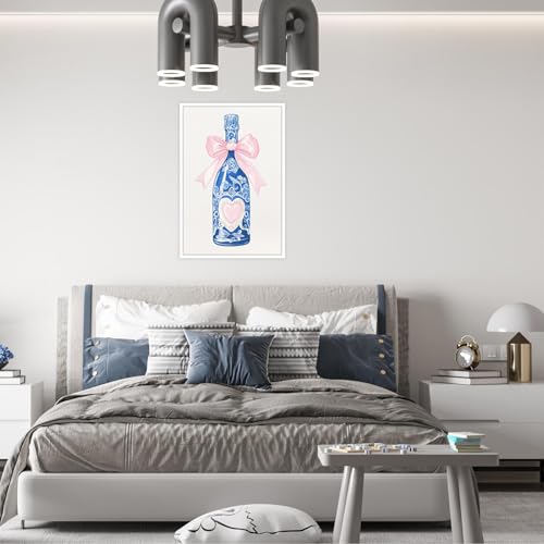 Funky Pink Bow Champagne Bottle Canvas Art - 8x12in Unframed