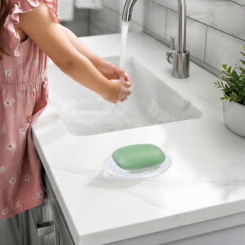 HPOPO Self-Draining Soap Dish Holder, Clear Plastic 2-Pack Set