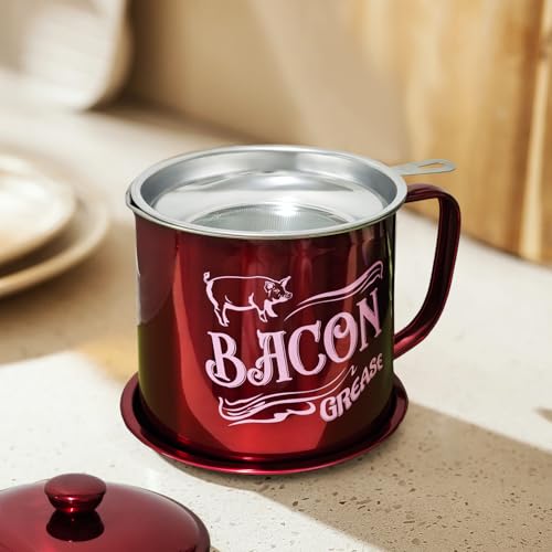 1.3L Bacon Grease Saver Container with Strainer - Red