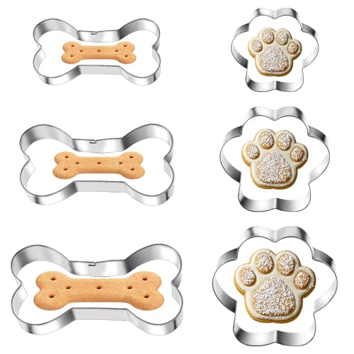 6-Piece Stainless Steel Dog Bone and Paw Print Cookie Cutter Set