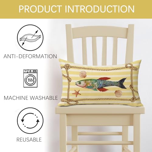 Coastal Fish Decorative Throw Pillow Cover 12x20 - Pack of 1