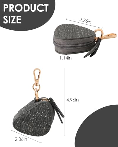 COOLYOUTH Travel Jewelry Case with Keychain Mini Leather Pouch Grey