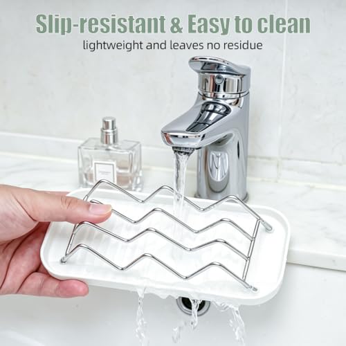 Stainless Steel Wavy Soap Dish, Self-Draining Holder for 2-3 Bars