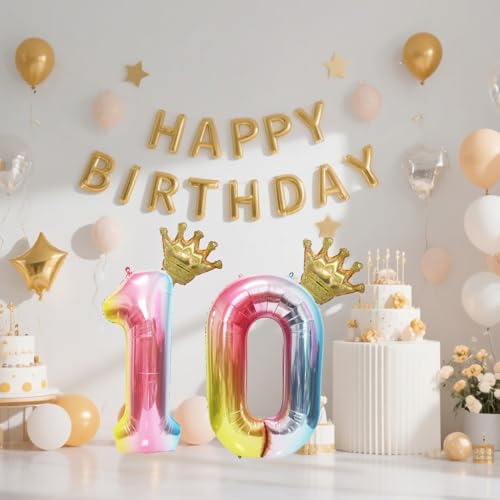 40-Inch Rainbow Gradient Number 1 Balloon with Crown - 1st Birthday & Baby Shower Party Supplies