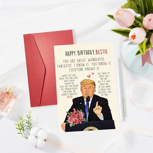 Funny Trump Birthday Card for Bestie - Novelty Bday Greeting Card
