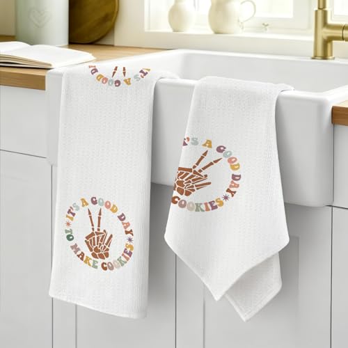 Gothic Skeleton Cookie Baking Towels - Decorative Hand Towels for Kitchen