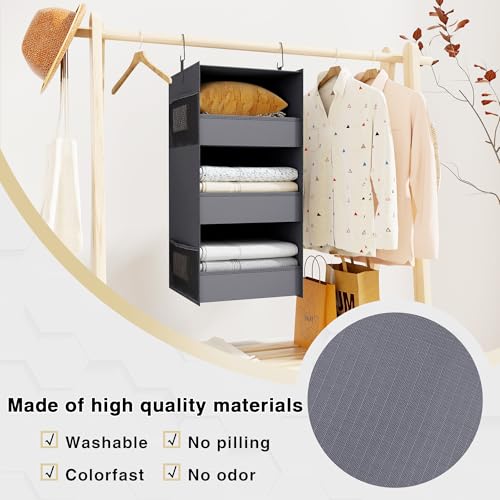 Bosuelife Dark Gray 3-Shelf Hanging Closet Organizer, Foldable & Washable Storage