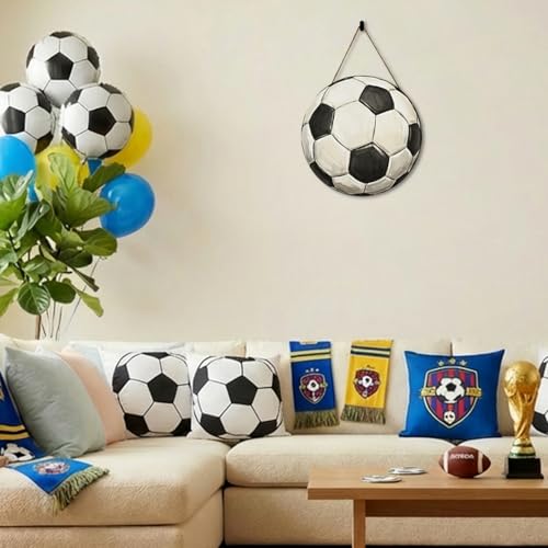 Smile Classic Soccer Ball Wooden Door Hanger - Hand-Painted Sports Decor