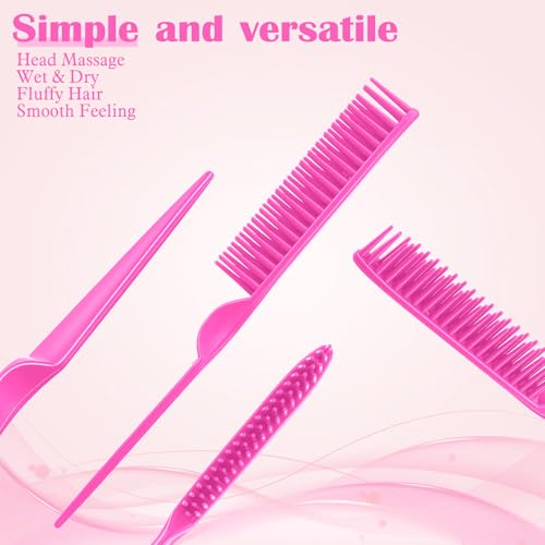 Macuezu 4-Piece 3-Row Curl Defining Comb and Teasing Brush Set