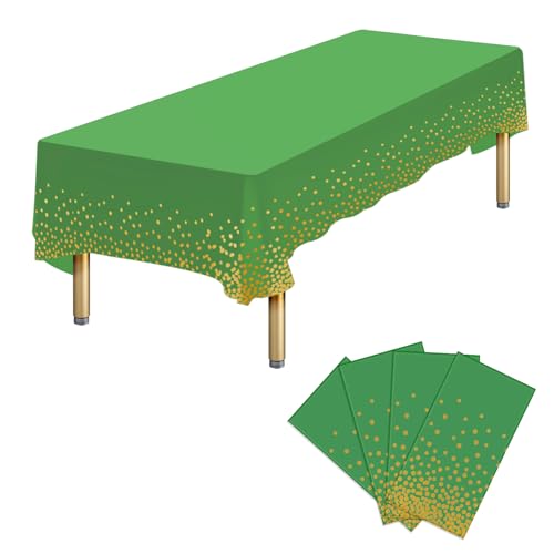 Green Gold Disposable Plastic Tablecloth Set - 54 x 108 Inch, 4 Pack