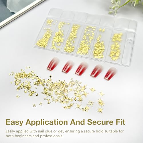 Gmlawsc 3D Gold Star Nail Charms Set - 2 Boxes Metallic Star Studs