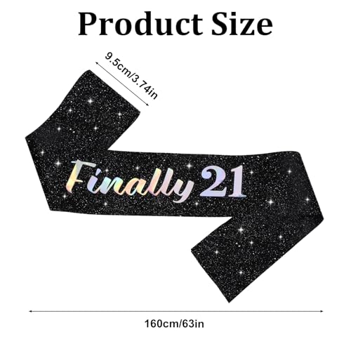 21st Birthday Sash with Glitter - Elegant Black Party Decoration