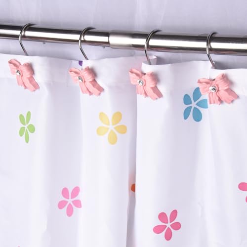 Diamond Pink Shower Curtain Hooks - 12 Pack for Bathroom Decor