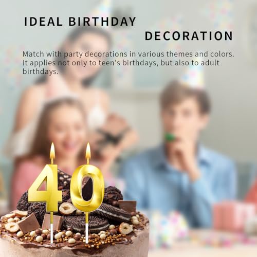 Gold 40th Birthday Candles - 2 Pack Cake Toppers for Men
