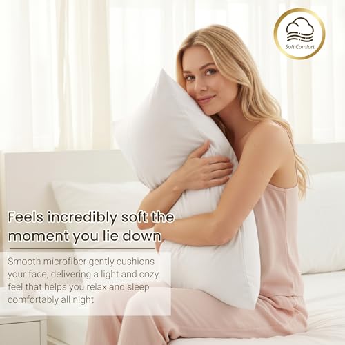 Casbrove Brushed Microfiber Pillowcases, Standard Size 20x26, White Set of 2