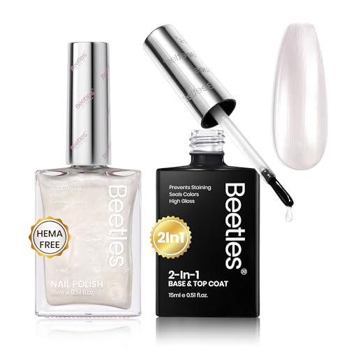 Beetles Pearl White Nail Polish Set with Base and Top Coat