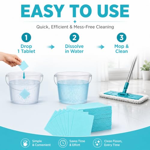 Mzvknbsm Blue Disposable Floor Cleaning Tablets Pack of 200 for Multi-Surface Mopping