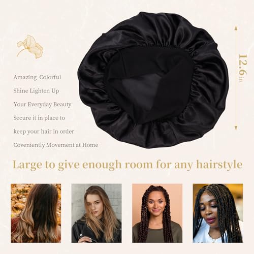 Taowave Satin Sleep Bonnet for Curly Hair & Elastic Band Black