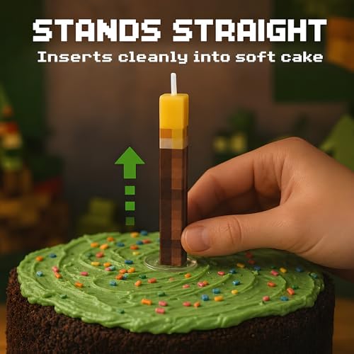 6 Pack Large Pixel Torch Birthday Candles for Gaming Cake Decorations