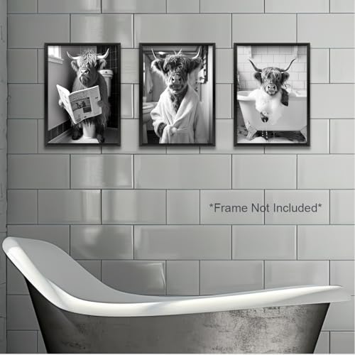 3PCS Funny Animal Wall Art Prints for Bathroom Decor - 8x10