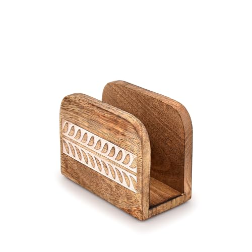 Rustic Mango Wood Napkin Holder - Upright Paper Napkin Storage