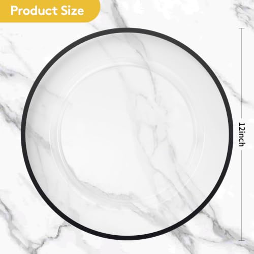 100 Pack 12-Inch Clear Charger Plates with Black Rim - Elegant Disposable Tableware