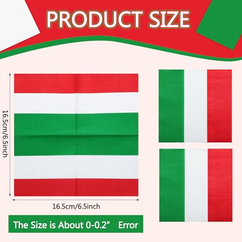 Italian Flag Paper Napkins - 6.5 Inch Red White Green Bulk Set of 50