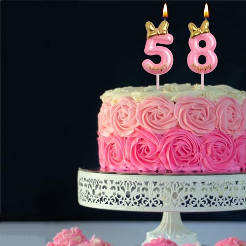 Rose Gold 58th & 85th Birthday Candles with Crown & Bow
