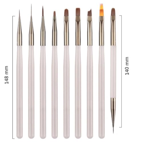 LERAO 9-Piece Professional Acrylic Nail Art Brush Set for Gel & Polygel