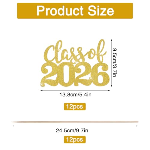 Class of 2026 Graduation Centerpieces - 12 Double-Sided Glitter Sticks