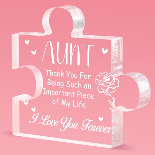 Aunt Acrylic Puzzle Plaque Gift - Best Aunt Ever Birthday & Christmas Present from Niece Nephew, 3.5 x 3.9 Inch Desk Decoration