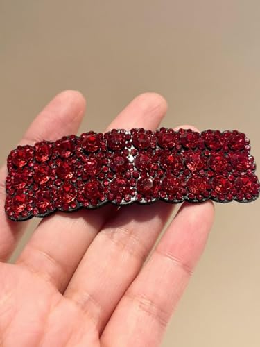 Red Rhinestone Hair Barrettes Snap Clips - 2Pcs Korean Hair Accessories
