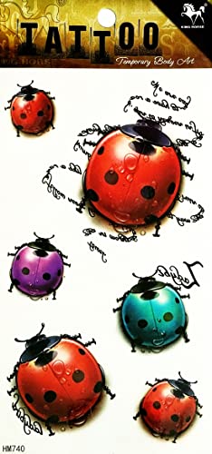 Ladybug Cute Temporary Tattoos 3D Waterproof Body Art Stickers 8x4 Inch
