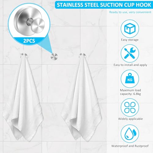 Silver Vacuum Suction Cup Hooks - No Drill Removable Hanger for Bathroom