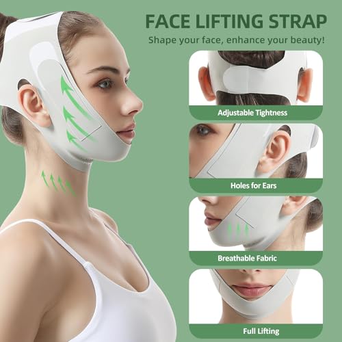 Reusable Facial Lifting Belt V-Line Mask & Chin Strap (Green)
